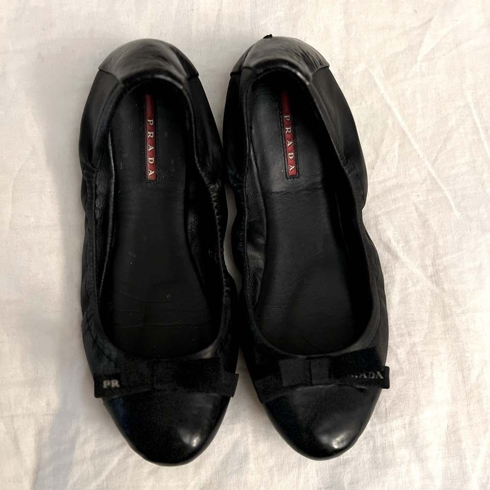 Prada Shoes Black womens Mary Jane Ballet Flats Preowned Size 8.5